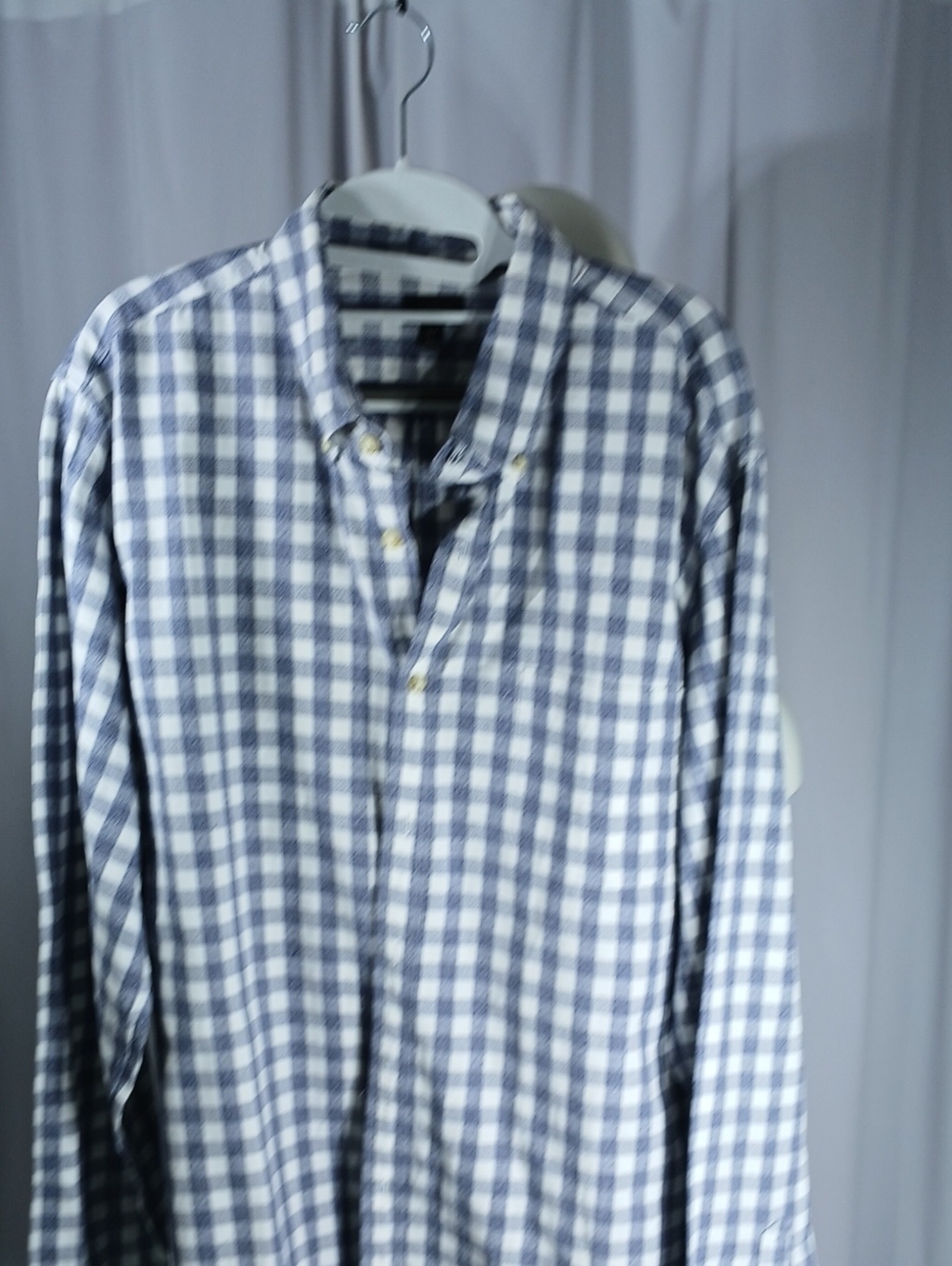 J. Crew Men's Blue and White Gingham Button-Down Shirt